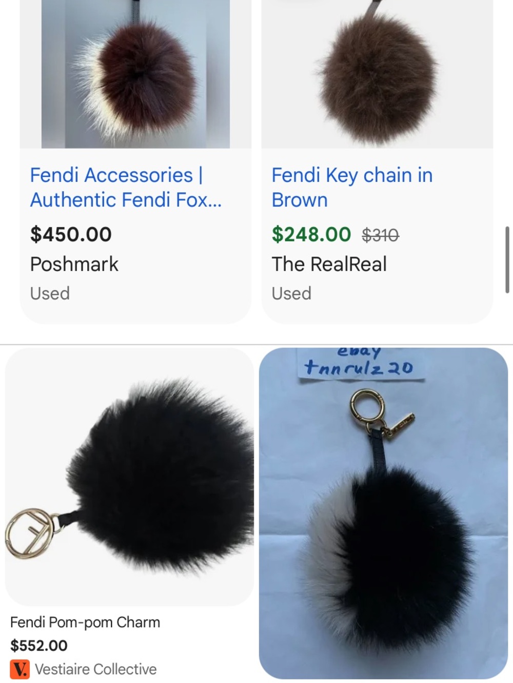 Fendi Fox Fur Pom-Pom Bag Charm Dark Brown with Gold Hardware designer keychain